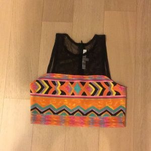 Most adorable crop top with black mesh and colors